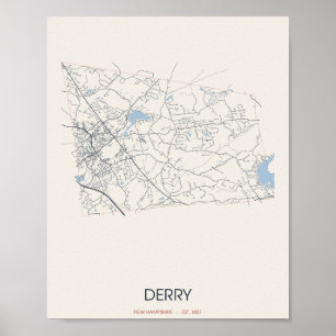 Poster Plan de rue de Derry, New Hampshire – Fondé en 182