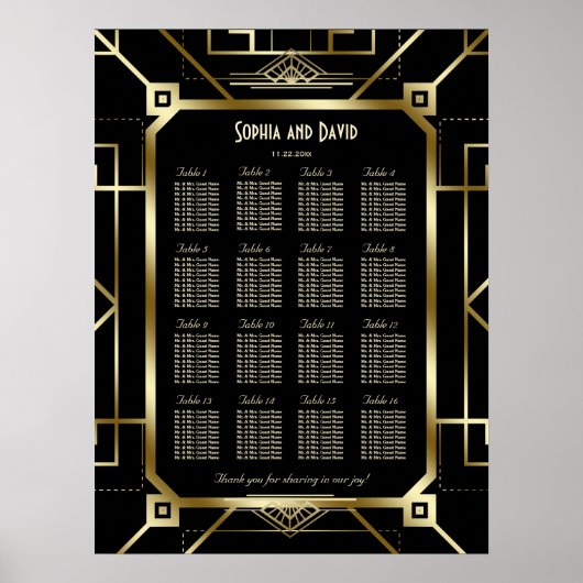 Poster Plan de salle de luxe noir et or (Devant)