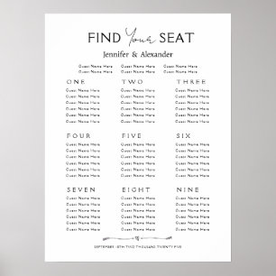 Poster Plan de siège 9 tables Mariage