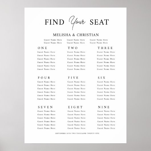 Poster Plan de siège 9 tables Mariage (Devant)