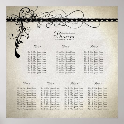 Poster Plan de Siège Black Funky Stone Lights & Swirls (Devant)
