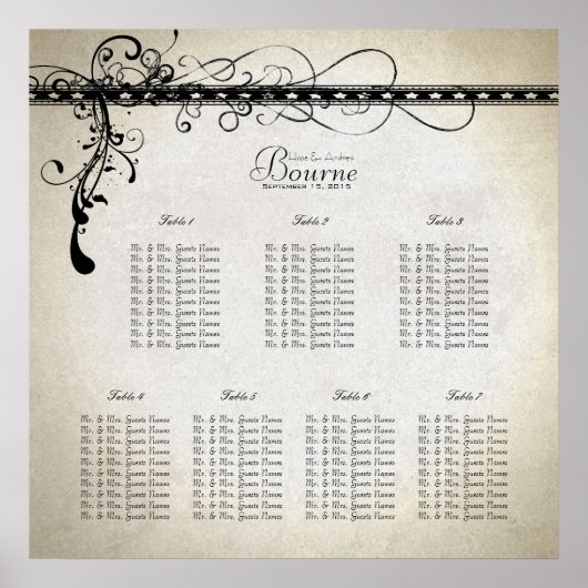 Poster Plan de Siège Black Funky Stone Lights & Swirls (Devant)