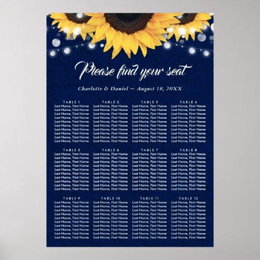 Poster Plan de siège du Mariage de tournesol bleu de la M (Devant)