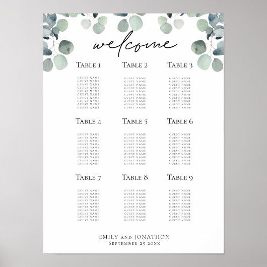 Poster Plan de siège Eucalyptus Mariage - Carte d'accueil (Devant)