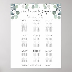 Poster Plan de siège Eucalyptus Mariages Favoris Personne