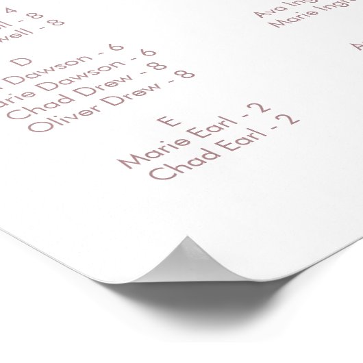 Poster Plan de siège horizontal Rose moderne (Coin)