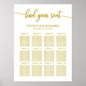 Poster Plan de siège mariage Élégante calligraphie or (Devant)