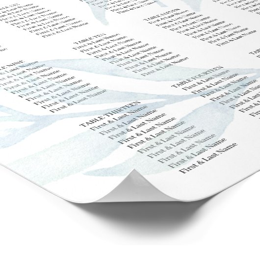 Poster Plan de siège Mariage en feuillage bleu rustique (Coin)