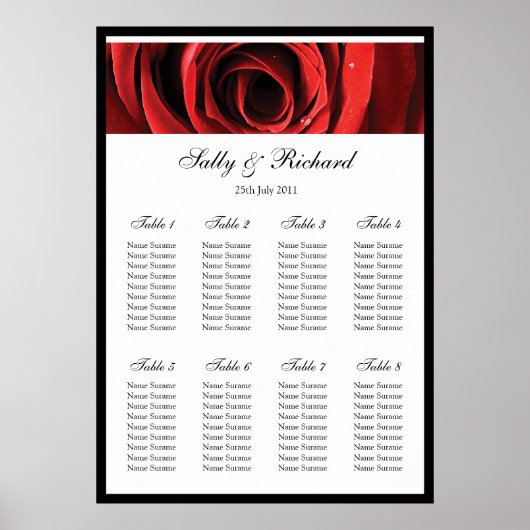 Poster Plan de siège Mariage Rose rouge (Devant)