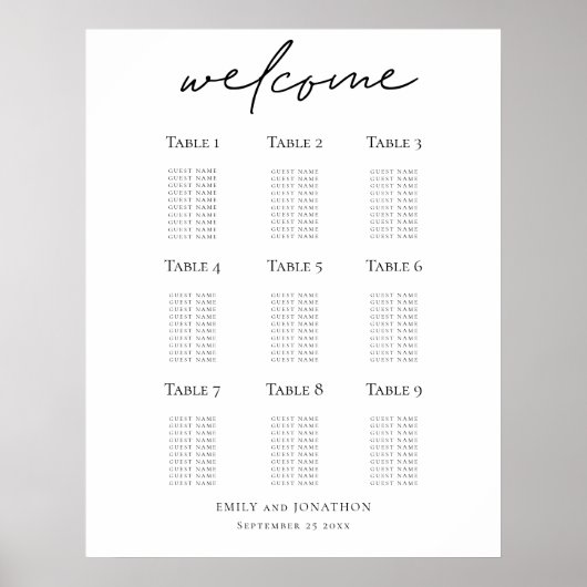 Poster Plan de siège mariage Script de bienvenue (Devant)