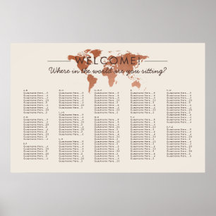 Poster Plan de Siège Thème Voyage Carte du Monde en Cuivr