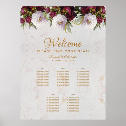 Poster Plan de table 5 tables Marbre Bourgogne Blanc Pivo (Devant)