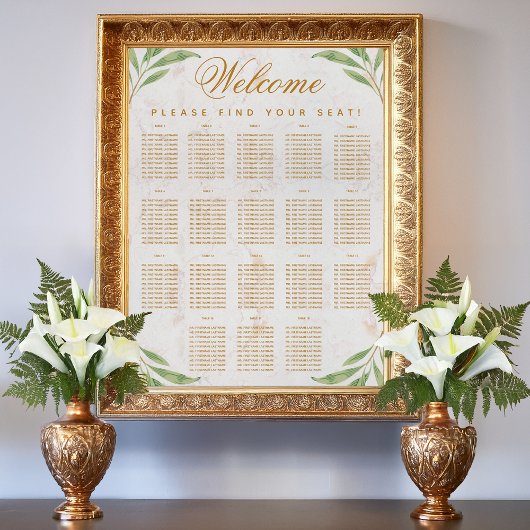 Poster Plan de table à 18 tables avec feuilles de verdure