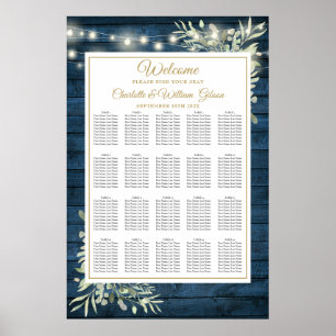 Poster Plan de table à cordes lumineuses rustiques bleues