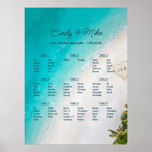 Poster Plan de table à monogramme pour mariage sur une pl (Devant)