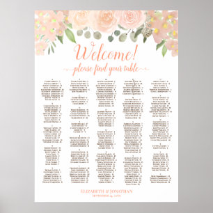 Poster Plan de table alphabétique Bohème Corail pêche Flo