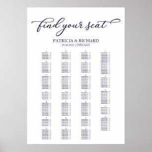 Poster Plan de table alphabétique Écriture Navy Blue