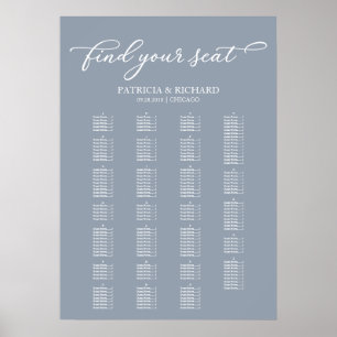 Poster Plan de table alphabétique Élégant bleu poussiéreu