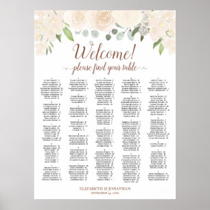 Poster Plan de table alphabétique floral pêche Champagne