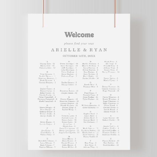 Poster Plan de table alphabétique minimal élégant formel