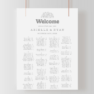 Poster Plan de table alphabétique minimaliste à motif de