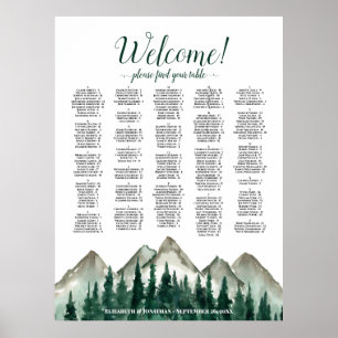 Poster Plan de table alphabétique Montagnes et Pins
