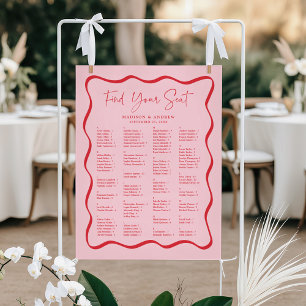 Poster Plan de table alphabétique ondulé rose moderne rou