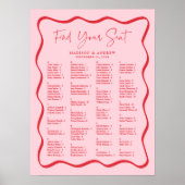Poster Plan de table alphabétique ondulé rose moderne rou (Devant)