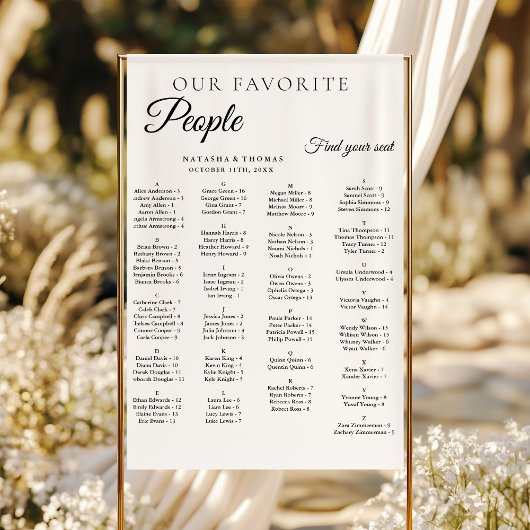 Poster Plan de table alphabétique pour mariage minimalist