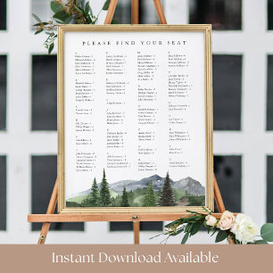 Poster Plan de table alphabétique Timberline Mariage