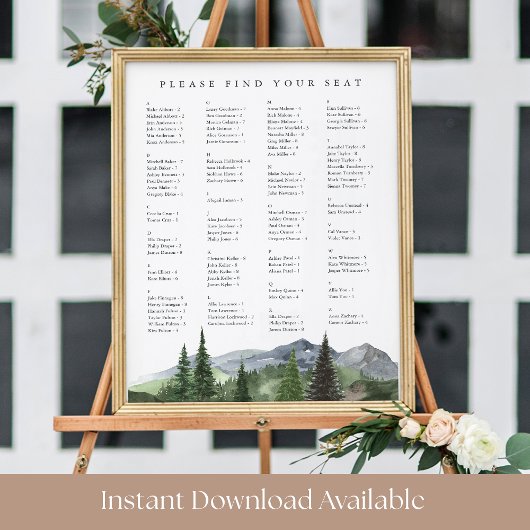 Poster Plan de table alphabétique Timberline | Mariage