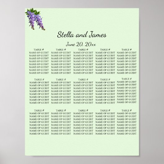 Poster Plan de table aquarelle Wisteria violet (Devant)