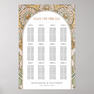 Poster Plan de table Art Nouveau mariage vintage