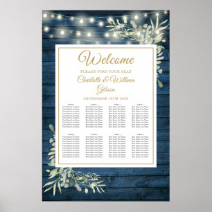 Poster Plan de table avec guirlandes lumineuses bleues et