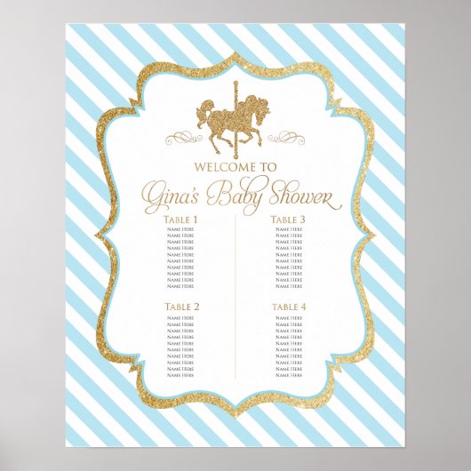 Poster Plan de table Baby Shower thème carrousel pour gar (Devant)