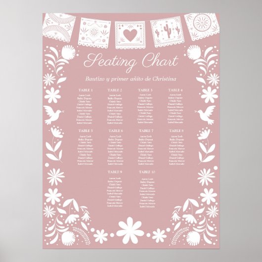Poster Plan de table BAUTIZO Rose Cielito Lindo (Devant)