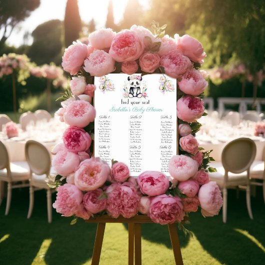 Poster Plan de table Bébé Panda Pivoines Jungle