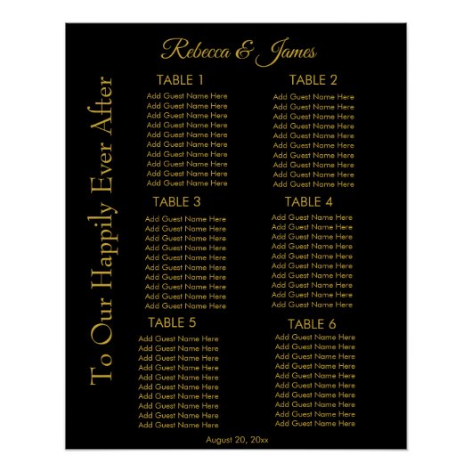 Poster Plan de table Black & Gold Happily Ever After (Devant)