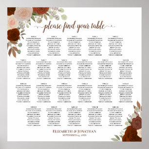 Poster Plan de table chic floral automnal pour mariage à