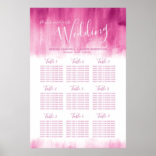 Poster plan de table d'art abstrait rose-rouge mariage (Devant)