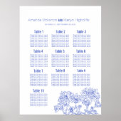Poster plan de table d'art dessiné bleu mariage chrysanth (Devant)