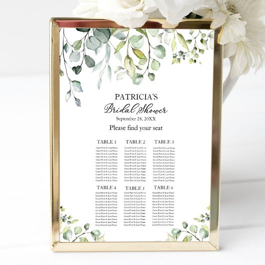 Poster Plan de table de Baby Shower avec Eucalyptus et ve