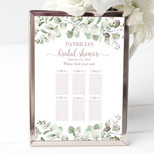 Poster Plan de table de Baby Shower avec Eucalyptus verdo