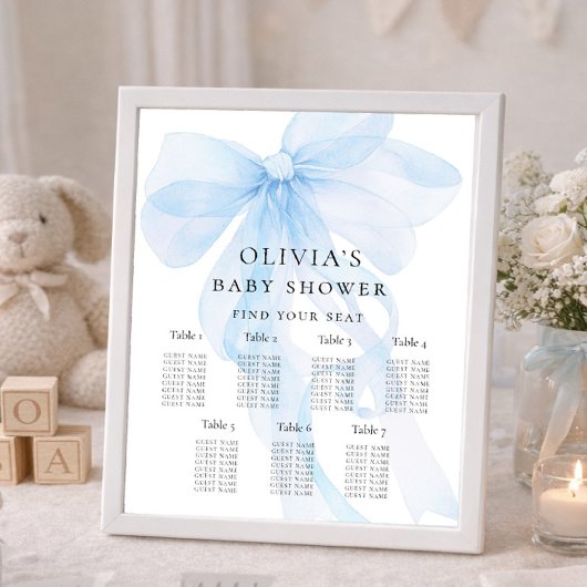 Poster Plan de table de Baby Shower imprimable avec un nœ