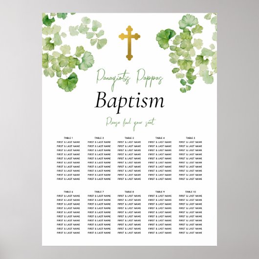 Poster Plan de table de baptême de verdure (Devant)