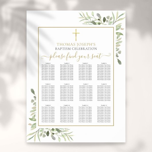 Poster Plan de table de baptême ou de christening avec fe