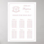 Poster Plan de table de baptême simple croix florale rose (Devant)