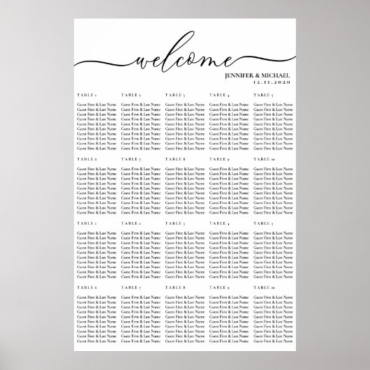 Poster Plan de table de bienvenue 20 vingt numéro de tabl (Devant)