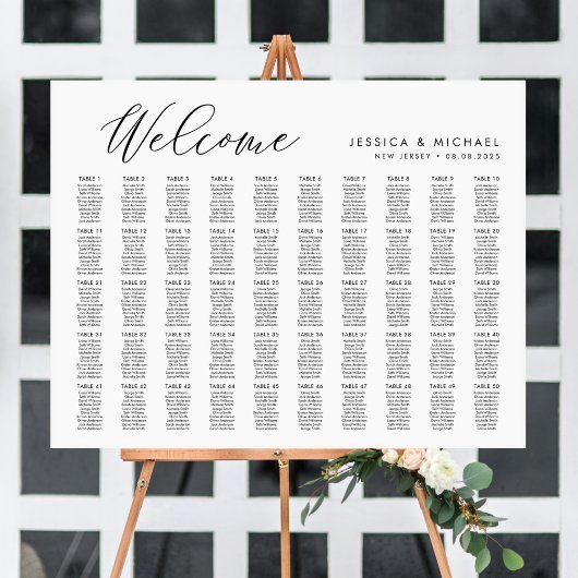 Poster Plan de table de bienvenue grand format pour 50 ta