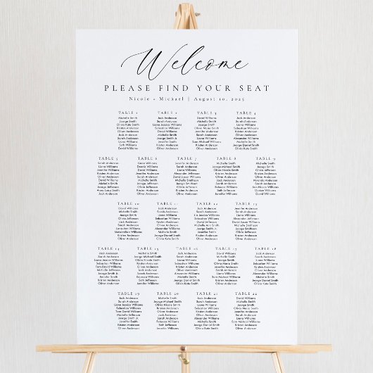 Poster Plan de table de bienvenue pour 22 tables